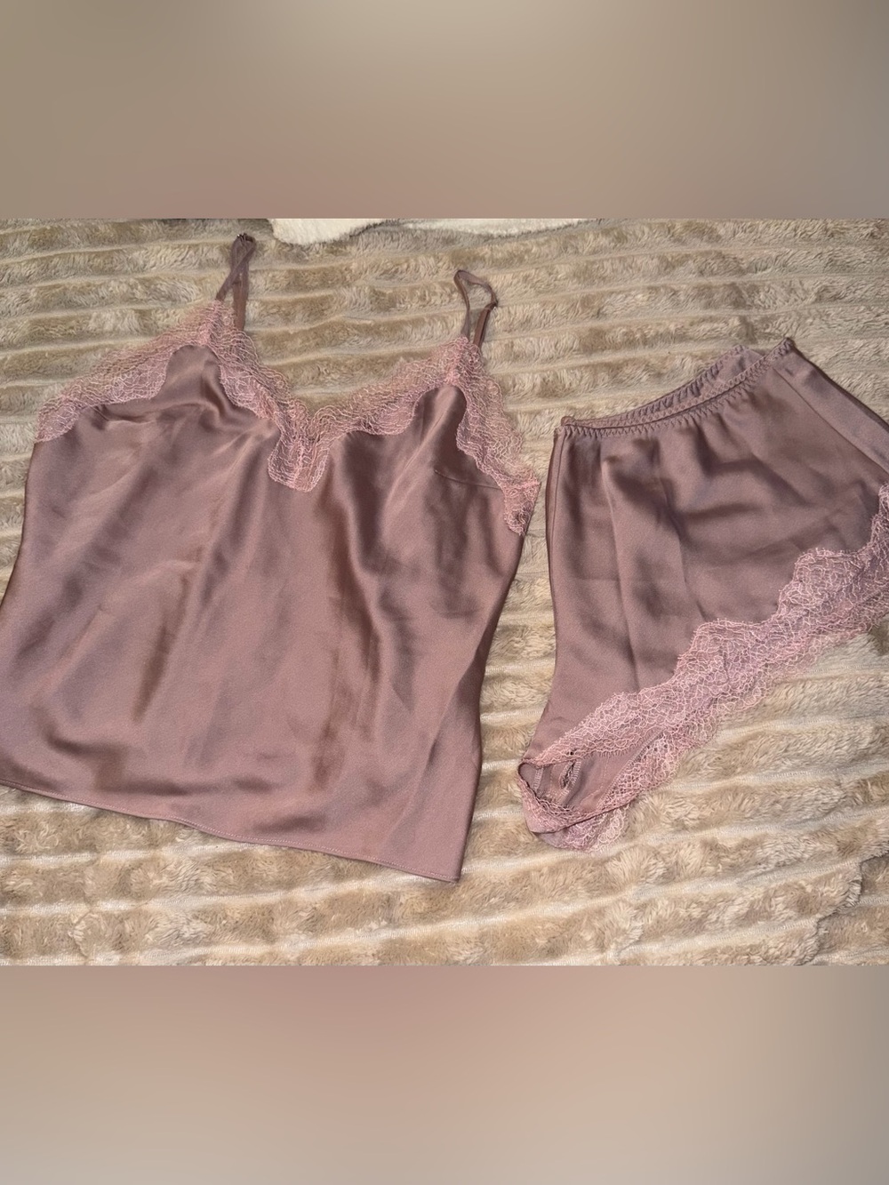 Satin Lace Trim Cami and Short Sleep Set — Dusty Rose Large Victoria Secret